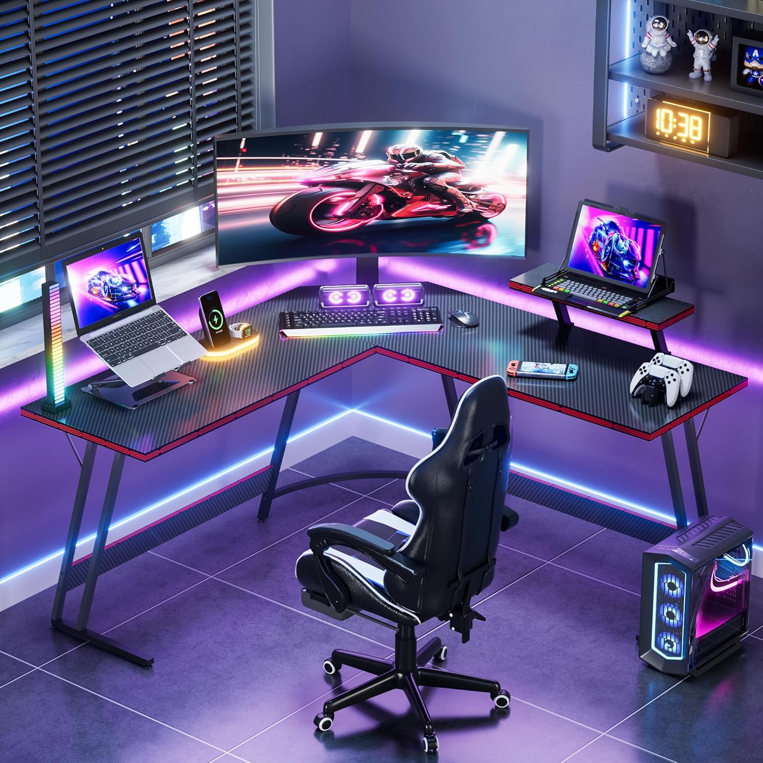 L-Shaped Adjustable Gaming Des - Setup Desk Monitor review and price